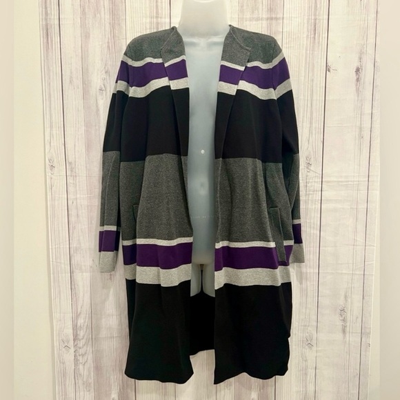 Calvin Klein Striped Open Front Cardigan Sweater Size Medium - Picture 1 of 7